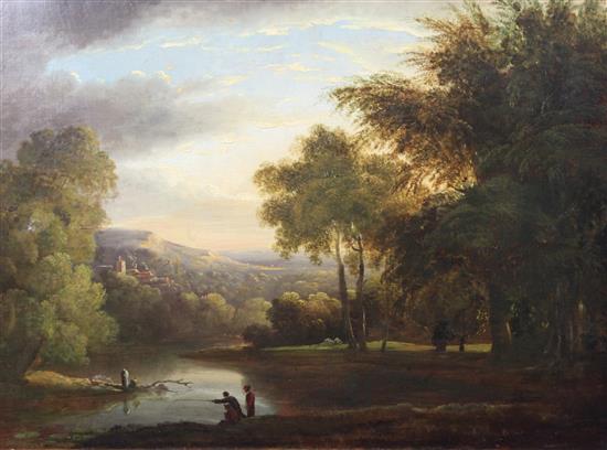 JB River landscape with anglers in the foreground, 24 x 33in.